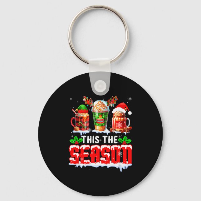 The Season Christmas Three Santa Reindeer Elf Coff Keychain (Front)