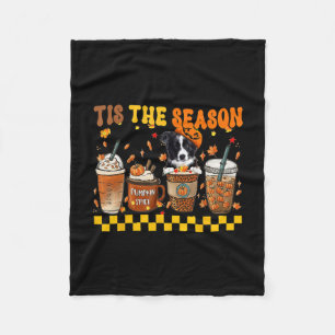 The Season Coffee Pumpkin Border Collie Halloween  Fleece Blanket