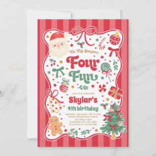 The Season Four Fun Christmas Bow 4th Birthday Invitation