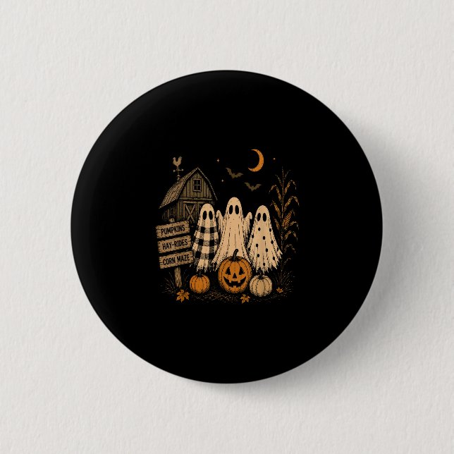 The season ghost trio pumpkin patch farmhouse 2 inch round button (Front)