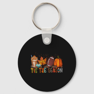 The Season Pumpkin And Spice Football Halloween Fa Keychain
