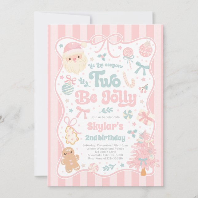 The Season Two Be Jolly Christmas Bow 2nd Birthday Invitation (Front)