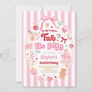 The Season Two Be Jolly Christmas Bow 2nd Birthday Invitation