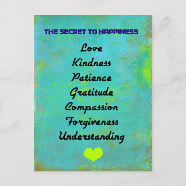 The Secret To Happiness Typography Design Postcard (Front)