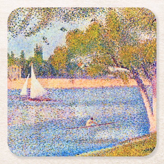 The Seine at La Grande Jatte, Seurat Square Paper Coaster (Front)