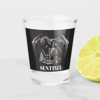 The Sentinel: A Knight Guarding a Winged Dragon Shot Glass