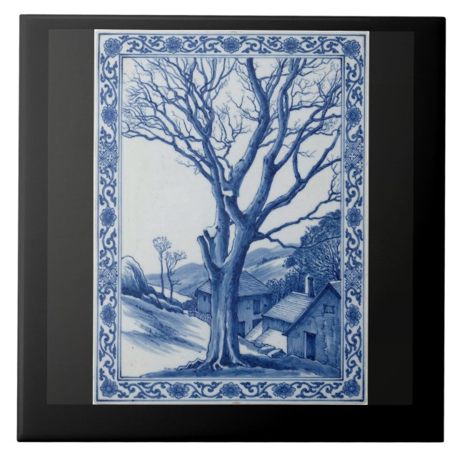 The Sentinel, Cornwall – Cobalt Blue Ceramic Art T Tile (Front)