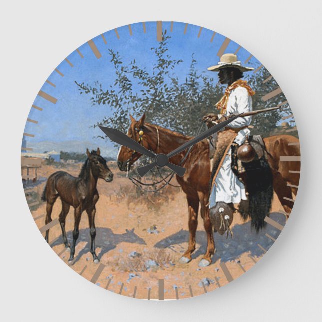 The Sentinel Frederic Remington 1889 Cowboy Theme  Large Clock (Front)