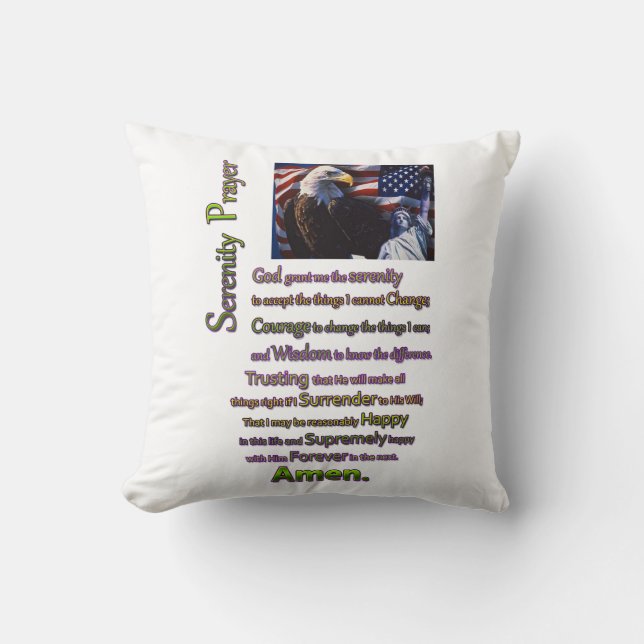 The Serenity Prayer Eagle Head Throw Pillow (Front)