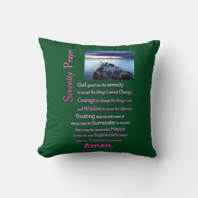 The Serenity Prayer Sea View Throw Pillow (Front)