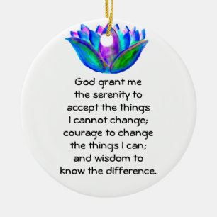 The Serenity Prayer with Colourful Lotus Blossom Ceramic Ornament