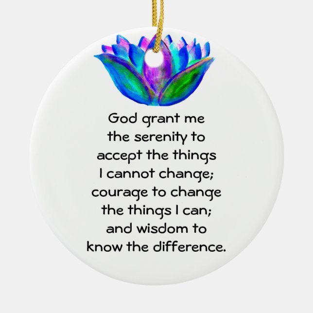 The Serenity Prayer with Colourful Lotus Blossom Ceramic Ornament (Front)