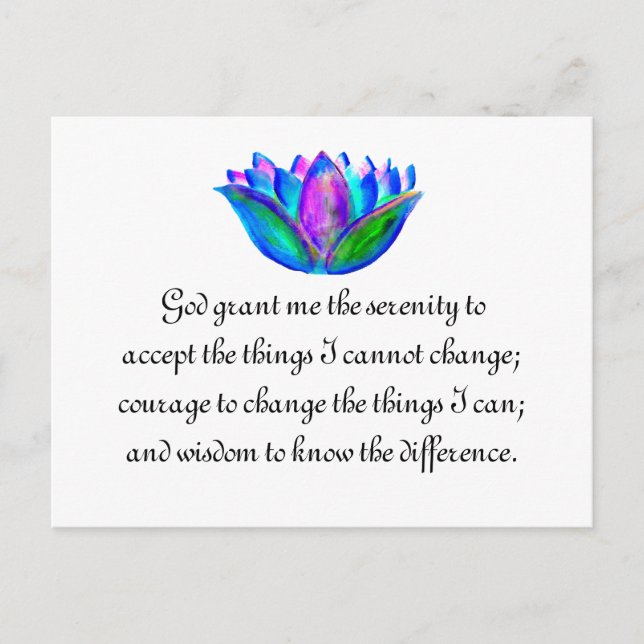 The Serenity Prayer with Colourful Lotus Blossom Postcard (Front)