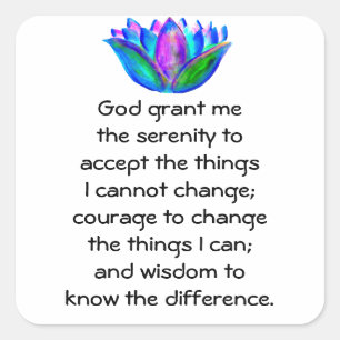 The Serenity Prayer with Colourful Lotus Blossom Square Sticker