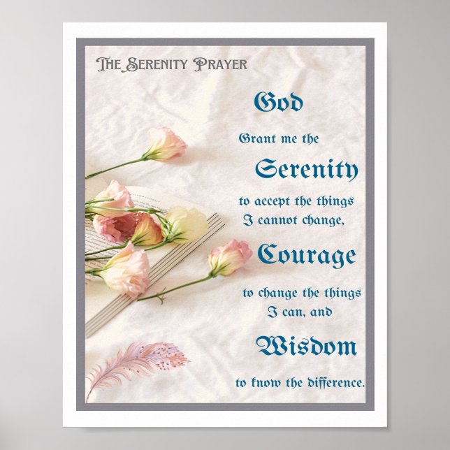 The Serenity Prayer with Flowers, Book and Feather Poster (Front)