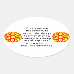 The Serenity Prayer with Red Yellow Lotus Blossom Oval Sticker