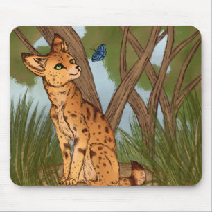 The Serval and the Butterfly Mouse Pad