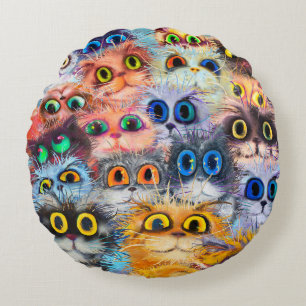 The set of cats portraitsart,portrait,animal,abstr round pillow