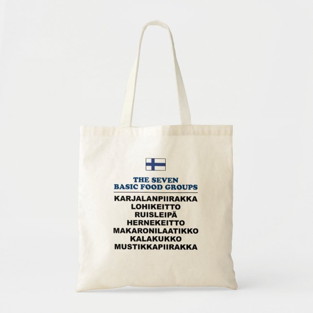 The Seven Basic Food Groups Funny Finnish Tote Bag (Front)