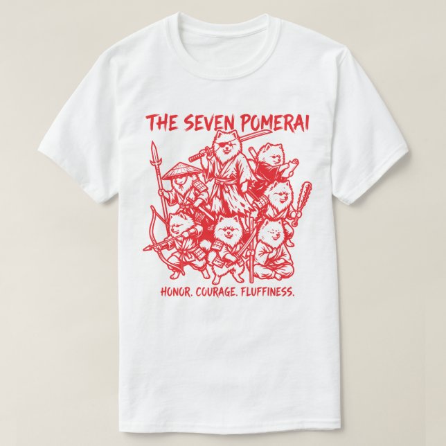 The Seven Pomerai - Pomeranian Samurai Parody T-Shirt (Design Front)