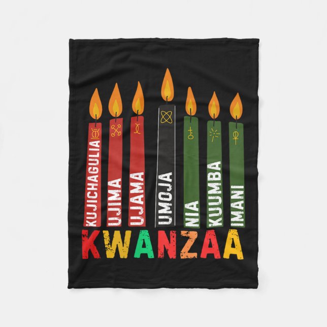 The Seven Principles Of Kwanzaa Kinara Happy Kwanz Fleece Blanket (Front)