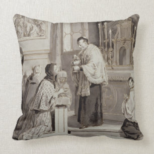 The Seven Sacraments: Communion, 1779 (pen, brown Throw Pillow