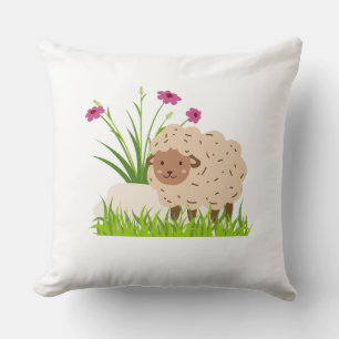 The Sheep and Grass Cozy Throw Pillow