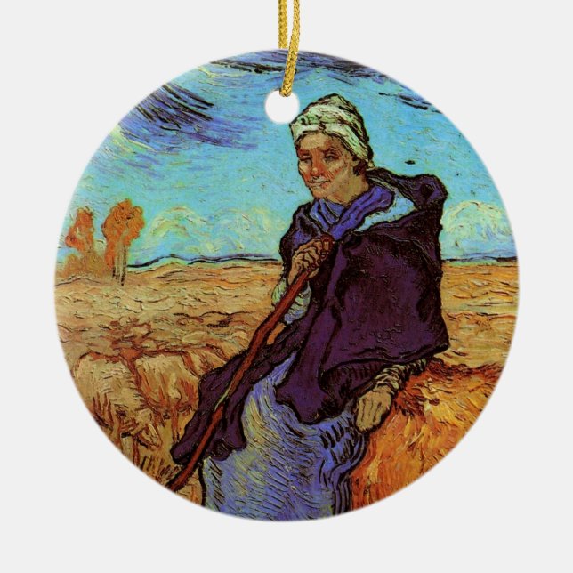 The Shepherdess (after Millet) by Vincent van Gogh Ceramic Ornament (Front)