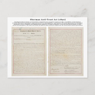 The Sherman Antitrust Act July 2 1890 Postcard