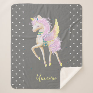The Sherpa Blanket features a cute unicorn.
