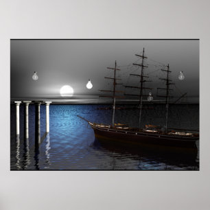 The Ship and the moon Lights Poster