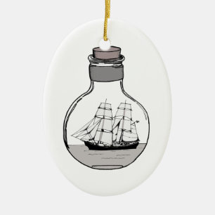 The ship in the glass bulb ceramic ornament