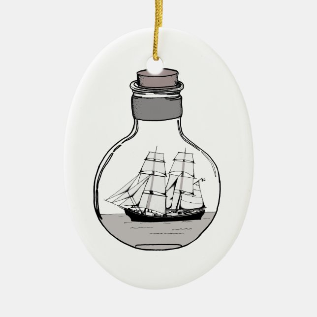 The ship in the glass bulb ceramic ornament (Front)