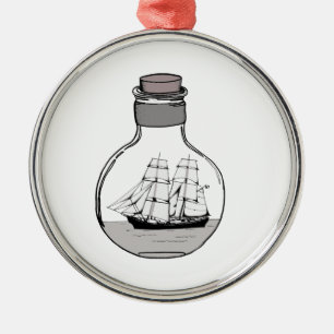 The ship in the glass bulb metal ornament