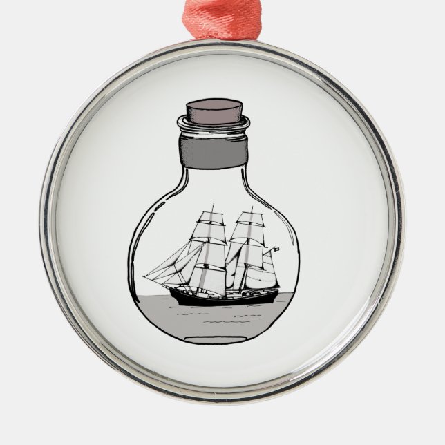 The ship in the glass bulb metal ornament (Front)