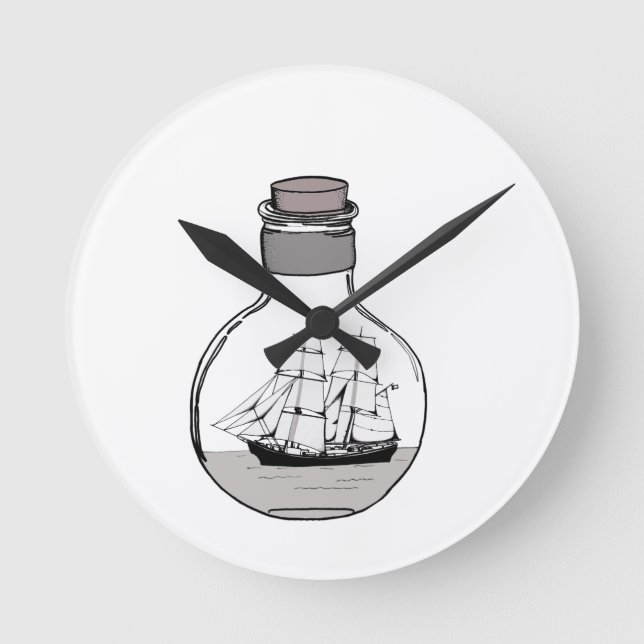 The ship in the glass bulb round clock (Front)