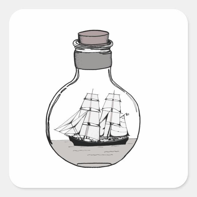 The ship in the glass bulb square sticker (Front)