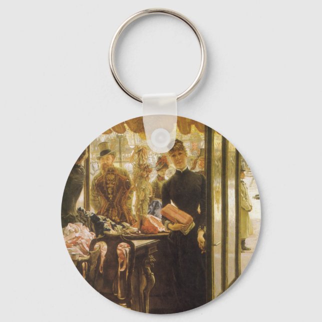 The Shop Girl by James Tissot, Victorian Fine Art Keychain (Front)