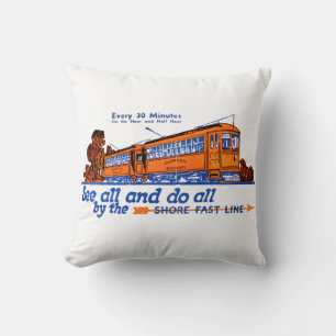 The Shore Fast Line Trolley Service Throw Pillow