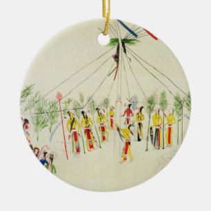 The Shoshone Sun Dance (pigment on muslin) Ceramic Ornament