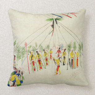 The Shoshone Sun Dance (pigment on muslin) Throw Pillow
