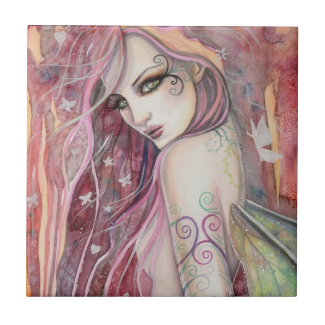 The Shy Flirt Modern Fairy Fantasy Art Tile (Front)