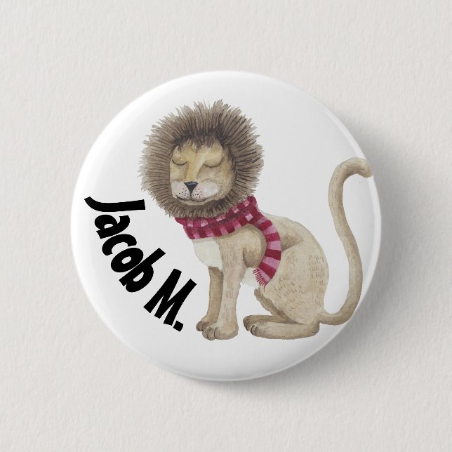 The Shy Lion Personalized 2 Inch Round Button (Front)