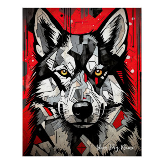 The Siberian Husky Dog, Red and Black 002 - Ulises Poster
