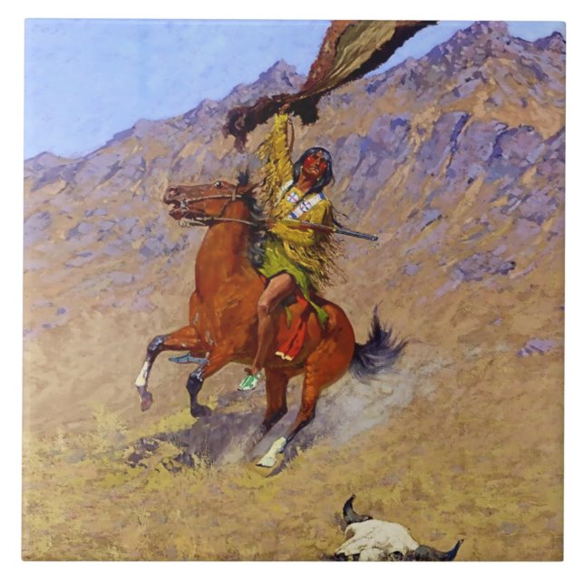 “The Signal” Western Art by Frederic Remington Tile (Front)