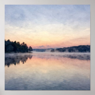 The Silent Awakening: Ethereal Morning Mist Over t Poster