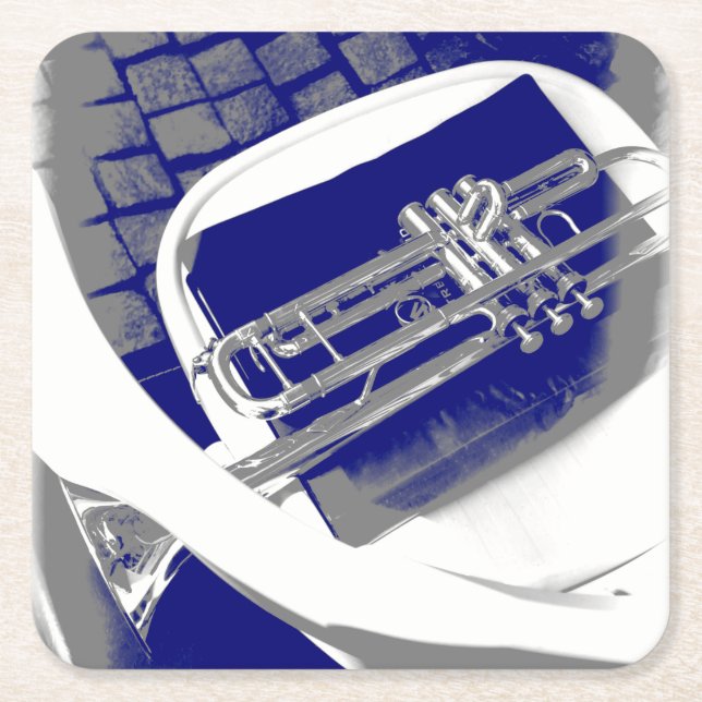 The silent trumpet square paper coaster (Front)