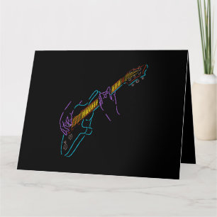 The silhouette of a guitar. Coloured line electric Card
