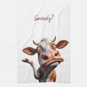 The Silly Cow - "Seriously?" Funny Quote Design Kitchen Towel