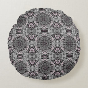 The Silver Fractal Garden Round Pillow